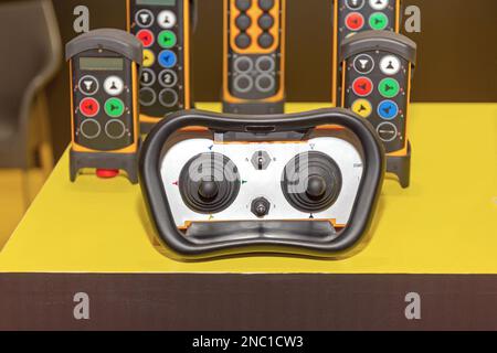 Remote Control Unit With Joysticks for Construction Machinery Stock Photo