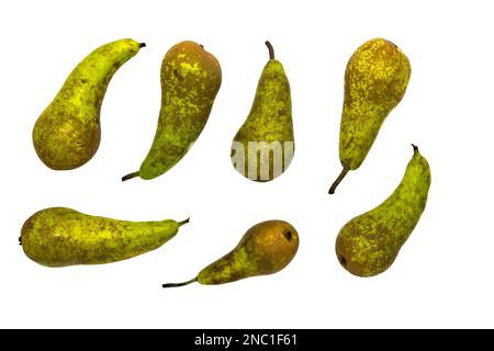 Collection of green pears top view, isolated on white background Stock Photo