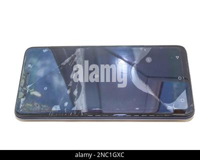 Smartphone with broken screen. Broken smartphone Stock Photo