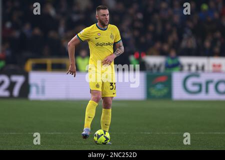 Genoa, Italy, 13th February 2023. Milan Skriniar of FC Internazionale during the Serie A match at Luigi Ferraris, Genoa. Picture credit should read: Jonathan Moscrop / Sportimage Stock Photo