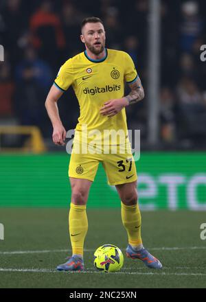 Genoa, Italy, 13th February 2023. Milan Skriniar of FC Internazionale during the Serie A match at Luigi Ferraris, Genoa. Picture credit should read: Jonathan Moscrop / Sportimage Stock Photo