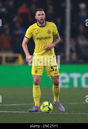 Genoa, Italy, 13th February 2023. Milan Skriniar of FC Internazionale during the Serie A match at Luigi Ferraris, Genoa. Picture credit should read: Jonathan Moscrop / Sportimage Stock Photo