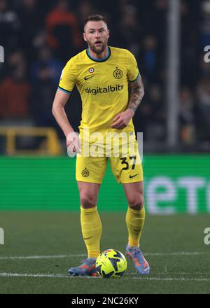 Genoa, Italy, 13th February 2023. Milan Skriniar of FC Internazionale during the Serie A match at Luigi Ferraris, Genoa. Picture credit should read: Jonathan Moscrop / Sportimage Stock Photo