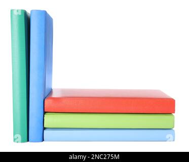 Many different stylish notebooks on white background Stock Photo