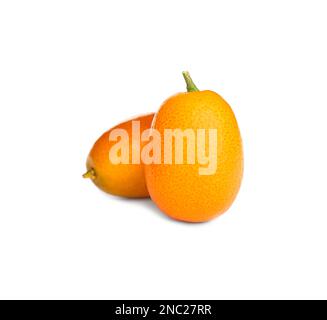 Fresh ripe kumquats on white background. Exotic fruit Stock Photo