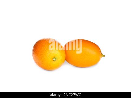 Fresh ripe kumquats on white background. Exotic fruit Stock Photo