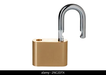 Unlocked metal padlock isolated on white with clipping path Stock Photo