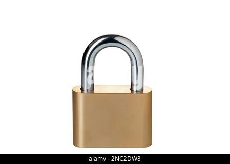 Locked metal padlock isolated on white with clipping path Stock Photo