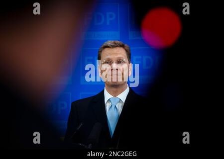 Free Democratric Party (FDP) Chairman and German Foreign Minister Guido Westerwelle addresses the media in Berlin on Monday, March 28, 2011. The Free Democrat's have lost about the half of their votes in the regional state elections in Baden-Wuerttemberg and Rhineland-Palatinate on Sunday.German Chancellor Angela Merkel's conservative party has suffered a defeat in Sunday's state election after almost six decades in powerin Baden-Wuerttemberg . The opposition anti-nuclear Greens could win their first-ever governorship in Baden-Wuerttemberg. (AP Photo/Markus Schreiber)