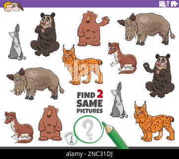 find two same cartoon wild animals educational task Stock Vector Image ...