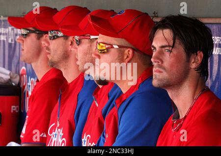 From left, Philadelphia Phillies pitchers Roy Oswalt, Joe Blanton and Roy  Halladay enter the ballpark in their green St. Patrick's Day jersey prior  to action against the Toronto Blue Jays at Bright