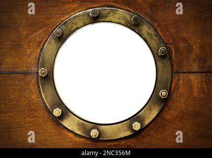 Template with isolated ship porthole.  Vintage illuminator mock-up Stock Photo