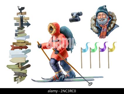 Illustration of south pole animals and forwarders. High quality illustration Stock Photo