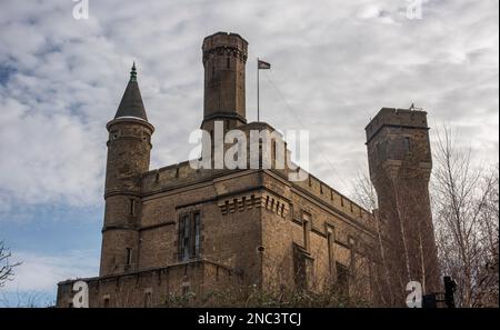 A former Victorian water pumping station that is now The Castle Climbing Centre on Green Lanes, Stoke Newington, Hackney, London, UK Stock Photo