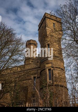 A former Victorian water pumping station that is now The Castle Climbing Centre on Green Lanes, Stoke Newington, Hackney, London, UK Stock Photo