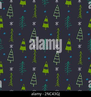 Seamless pattern with christmas tree. Concept of happy merry christmas. Doodle elements. Stock Vector