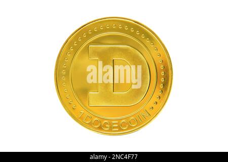 A golden digital dog coin isolated on a white background Stock Photo