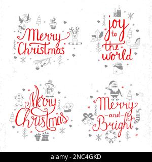Merry Christmas, Jolly, Holly, Joy to the world Lettering Design Set. Stock Vector