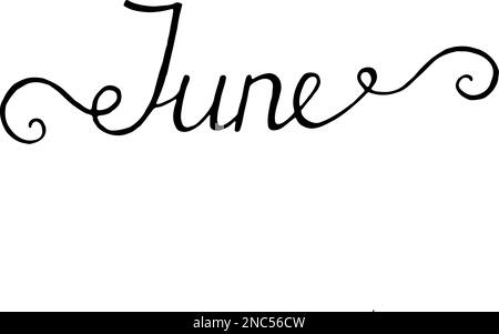 June lettering print. Summer minimalistic illustration. Isolated ...