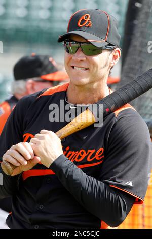 Baltimore Orioles' Brady Anderson waits to hit during a pre-game workout  before a spring training baseball game against the Minnesota Twins in  Sarasota, Fla., Wednesday, March 9, 2011. (AP Photo/Gene J. Puskar