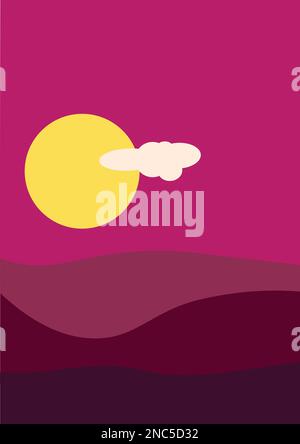 Abstract landscape illustration art modern scenery and contemporary Boho artwork for minimalist background for wall art and decor Stock Vector