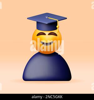 3D Happy Smiling Emoticon in Graduate Cap Stock Vector