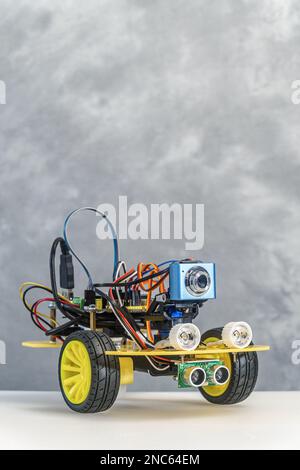 Programmable DIY Robotic two-wheeled vehicle  with camera and  obstacle sensor and wireless control Stock Photo
