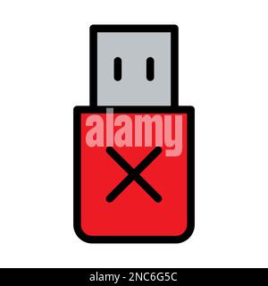 Flash drive remove icon line isolated on white background. Black flat thin icon on modern outline style. Linear symbol and editable stroke. Simple and Stock Vector