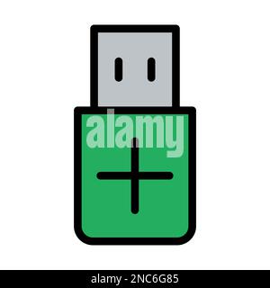 Flash drive add icon line isolated on white background. Black flat thin icon on modern outline style. Linear symbol and editable stroke. Simple and pi Stock Vector