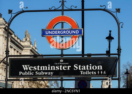Entrance to the Westminster underground, tube station, London England United Kingdom UK Stock Photo