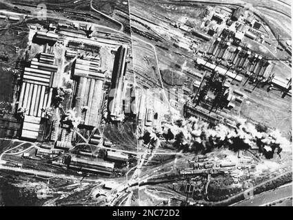 Target For British Bombs -- A damaged section of the Renault plant at ...