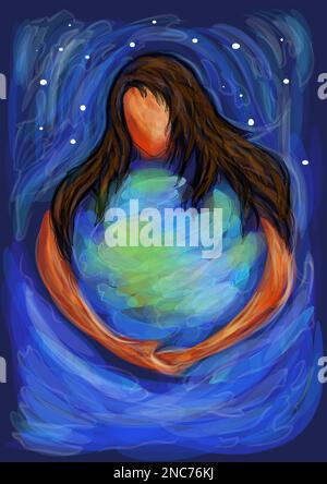 earth defend concept vector illustration with planet and woman Stock Vector