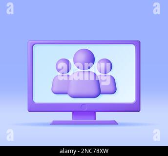 3D Simple Group User Icon in Computer Stock Vector