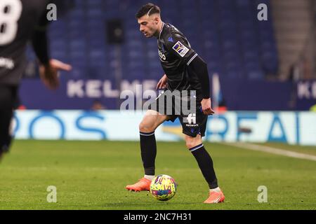 Barcelona, Spain. 13/02/2023, Diego Rico of Real Sociedad in action during the La Liga match between RCD Espanyol and Real Sociedad at RCDE Stadium in Barcelona, Spain. (Photo by Gerard Franco Dax Images) Stock Photo