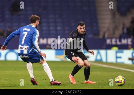 Barcelona, Spain. 13/02/2023, Diego Rico of Real Sociedad in action during the La Liga match between RCD Espanyol and Real Sociedad at RCDE Stadium in Barcelona, Spain. (Photo by Gerard Franco Dax Images) Stock Photo