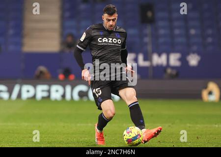 Barcelona, Spain. 13/02/2023, Diego Rico of Real Sociedad in action during the La Liga match between RCD Espanyol and Real Sociedad at RCDE Stadium in Barcelona, Spain. (Photo by Gerard Franco Dax Images) Stock Photo