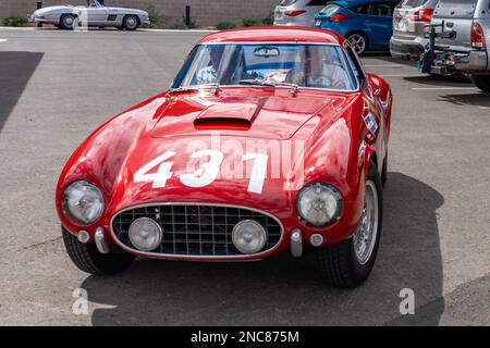 Front view of a 1956 Ferrari 250 GT Comp Berlinetta sports car in the Colorado Grand road rally. Stock Photo