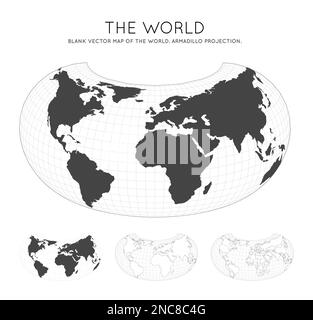 Map of The World. Armadillo projection. Globe with latitude and longitude lines. World map on meridians and parallels background. Vector illustration. Stock Vector