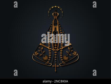 Our lady appeared Black and gold texture, Virgin Mary Immaculate vector illustration isolated on luxury black background Stock Vector