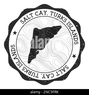 Salt Cay, Turks Islands outdoor stamp. Round sticker with map of island with topographic isolines. Vector illustration. Stock Vector