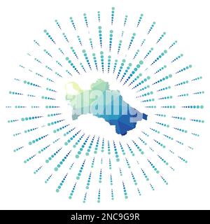 Shape of Turkmenistan, polygonal sunburst. Map of the country with colorful star rays. Turkmenistan illustration in digital, technology, internet, net Stock Vector