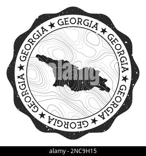 Georgia outdoor stamp. Round sticker with map of US state with ...