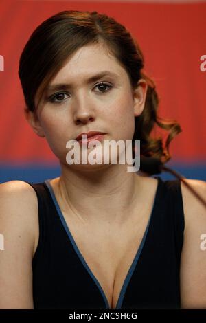 British actress Emily Cox attends the press conference for the film