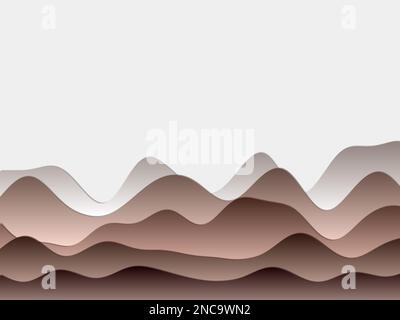 Abstract mountains background. Curved layers in brown colors. Papercut style hills. Authentic vector illustration. Stock Vector