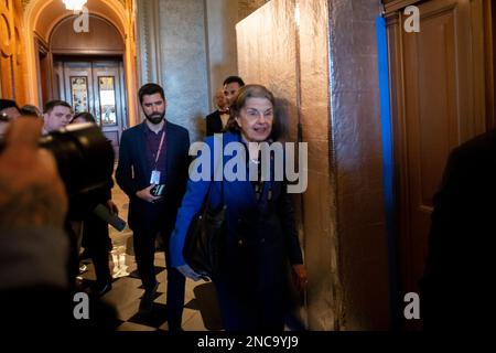 Washington, Vereinigte Staaten. 14th Feb, 2023. United States Senator Dianne Feinstein (Democrat of California) makes her way from the Senate chamber during a vote at the US Capitol in Washington, DC, Tuesday, February 14, 2023. Credit: Rod Lamkey/CNP/dpa/Alamy Live News Stock Photo