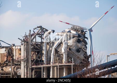 Amsterdam,The Netherlands.02-13-2023.Demolition of Vattenfalls last coal-fired power plant in the Netherlands, Centrale Hemweg Stock Photo