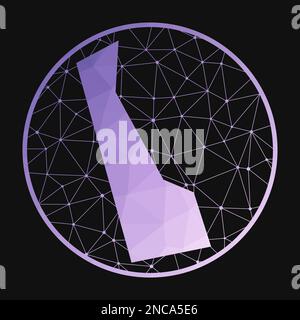 Delaware icon. Vector polygonal map of the us state. Delaware icon in geometric style. The us state map with purple low poly gradient on dark backgrou Stock Vector