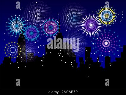 fireworks in the city on dark background Stock Vector
