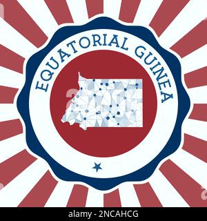 Equatorial Guinea Badge. Round logo of country with triangular mesh map and radial rays. EPS10 Vector. Stock Vector
