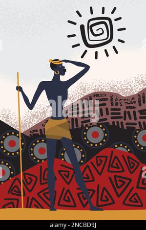 African tribal man. Africa aboriginal people, traditional tribal clothing vector cartoon illustration Stock Vector